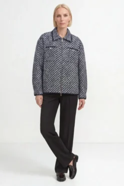Tweed-Blouson mit Hahnentritt-Muster