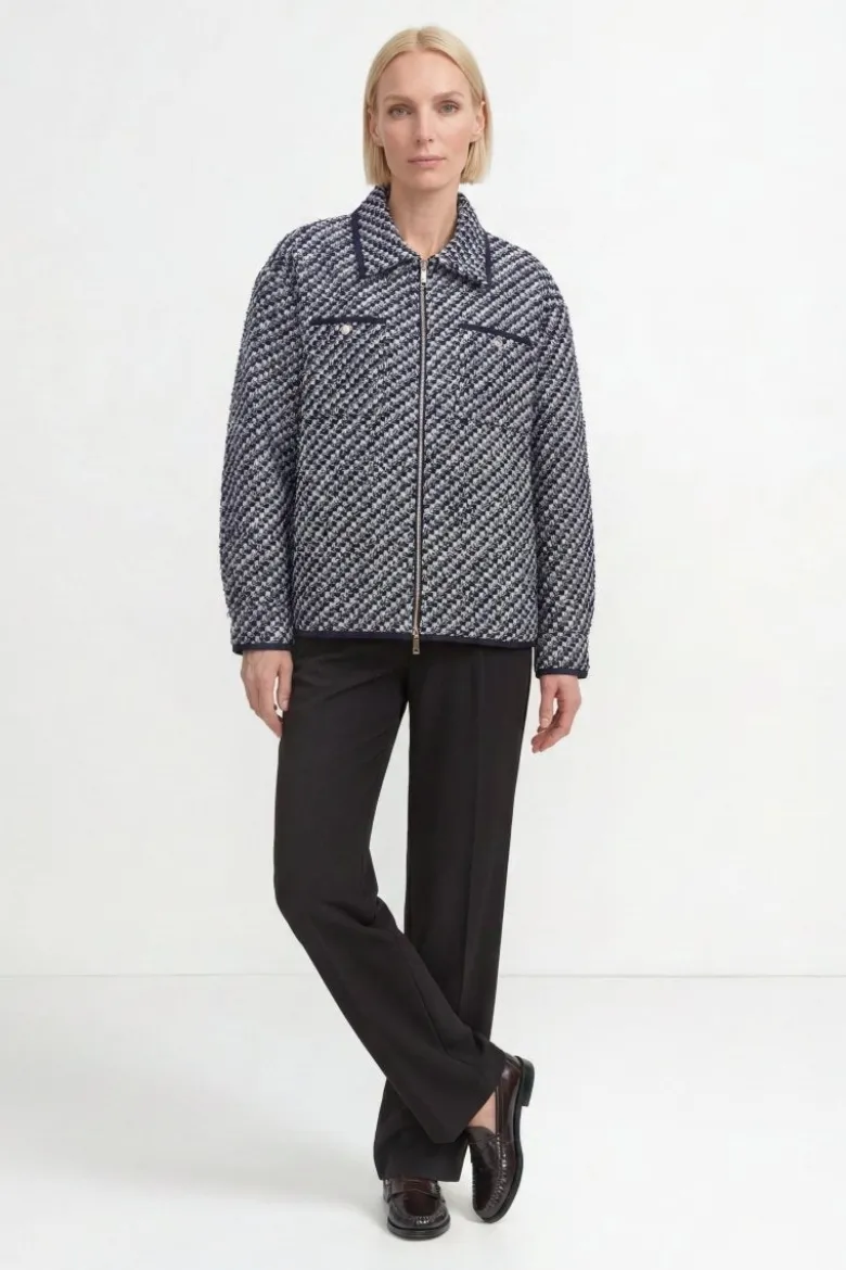 Tweed-Blouson mit Hahnentritt-Muster
