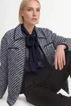Tweed-Blouson mit Hahnentritt-Muster