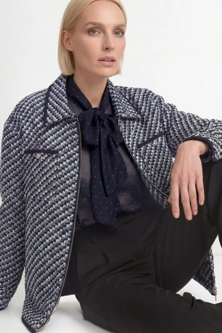 Tweed-Blouson mit Hahnentritt-Muster
