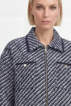 Tweed-Blouson mit Hahnentritt-Muster