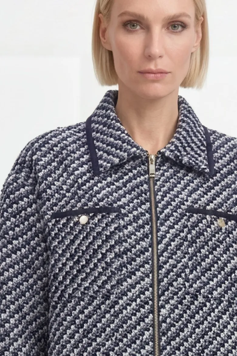 Tweed-Blouson mit Hahnentritt-Muster