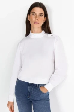 Weiße Bluse mit Rüschenkragen