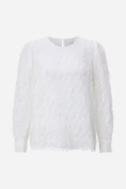 Weiße Chiffonbluse mit Fransen