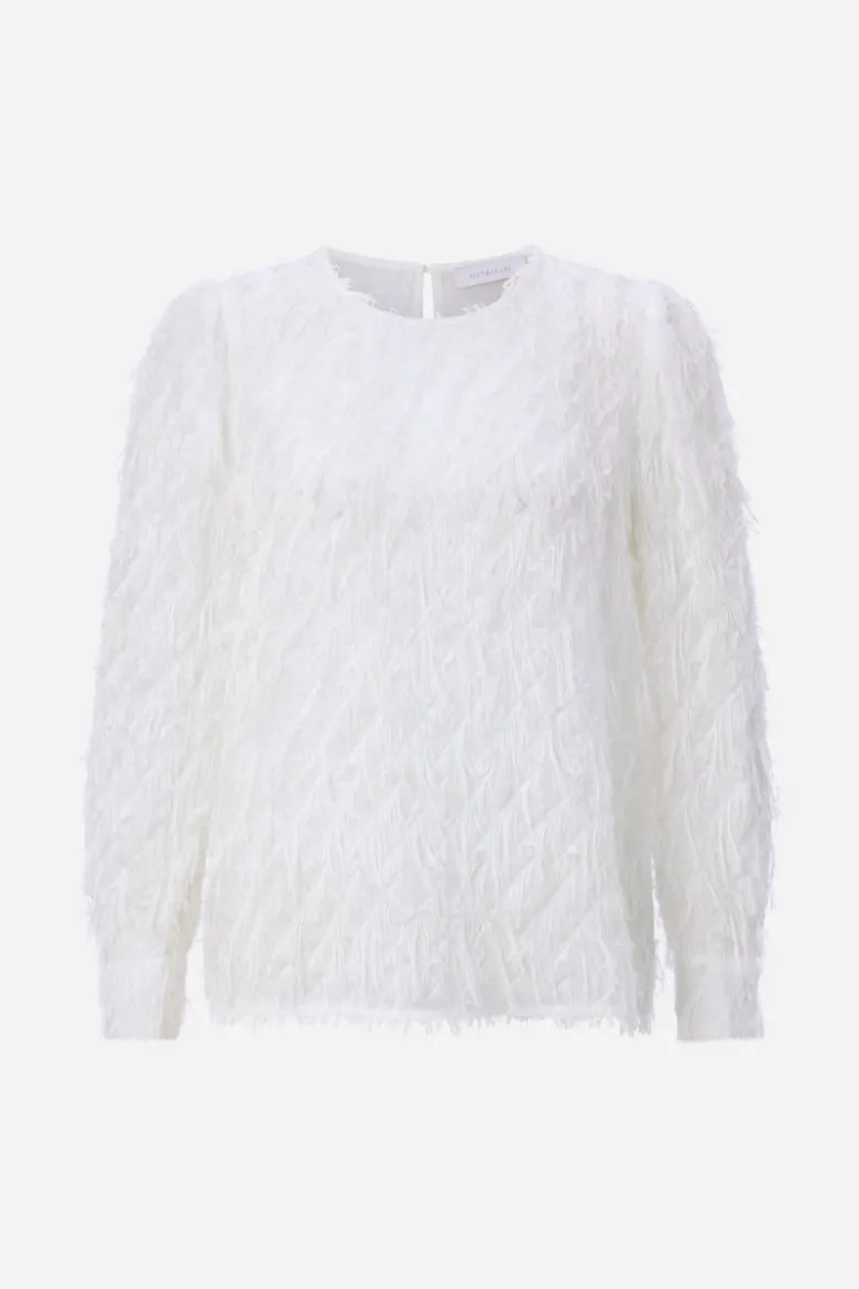 Weiße Chiffonbluse mit Fransen