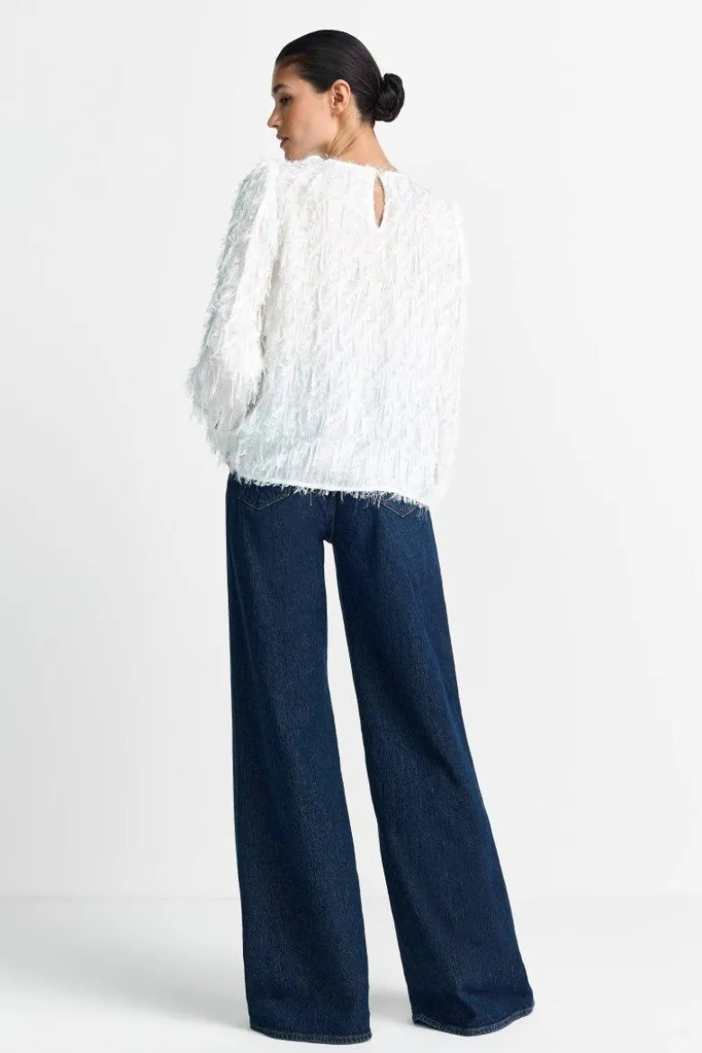 Weiße Chiffonbluse mit Fransen