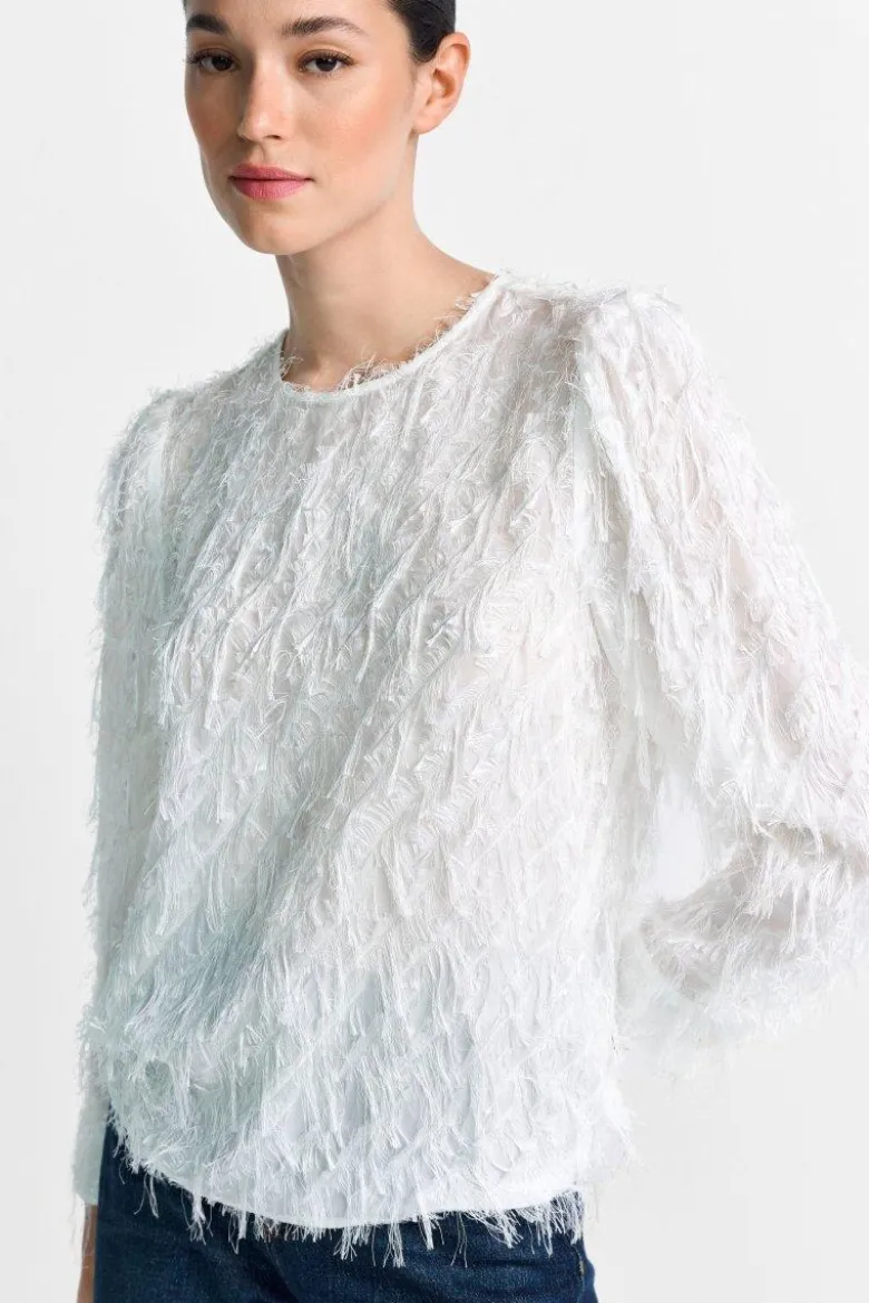 Weiße Chiffonbluse mit Fransen