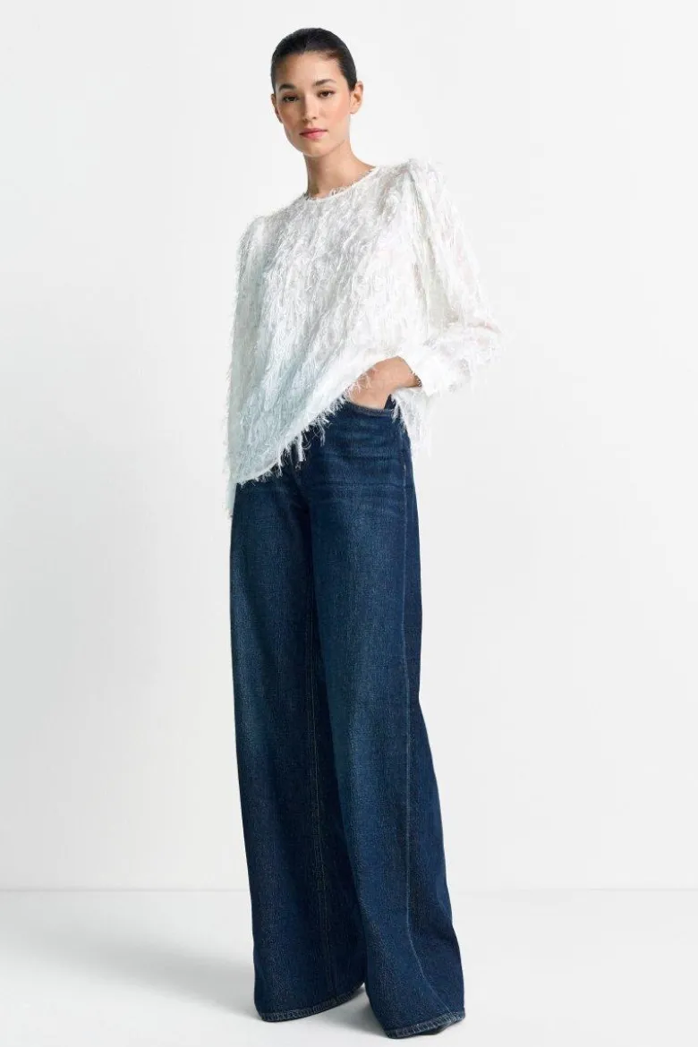 Weiße Chiffonbluse mit Fransen