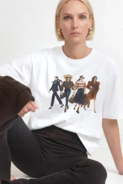 Weißes Baumwoll-T-Shirt mit Fashion-Print