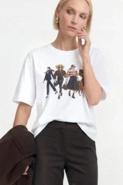 Weißes Baumwoll-T-Shirt mit Fashion-Print