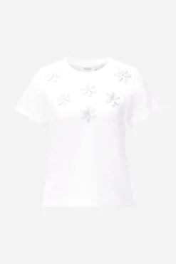 Weißes 3D-Blüten T-Shirt