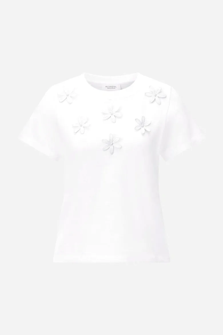 Weißes 3D-Blüten T-Shirt