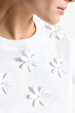 Weißes 3D-Blüten T-Shirt