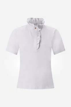 Weißes T-Shirt mit Rüschenkragen