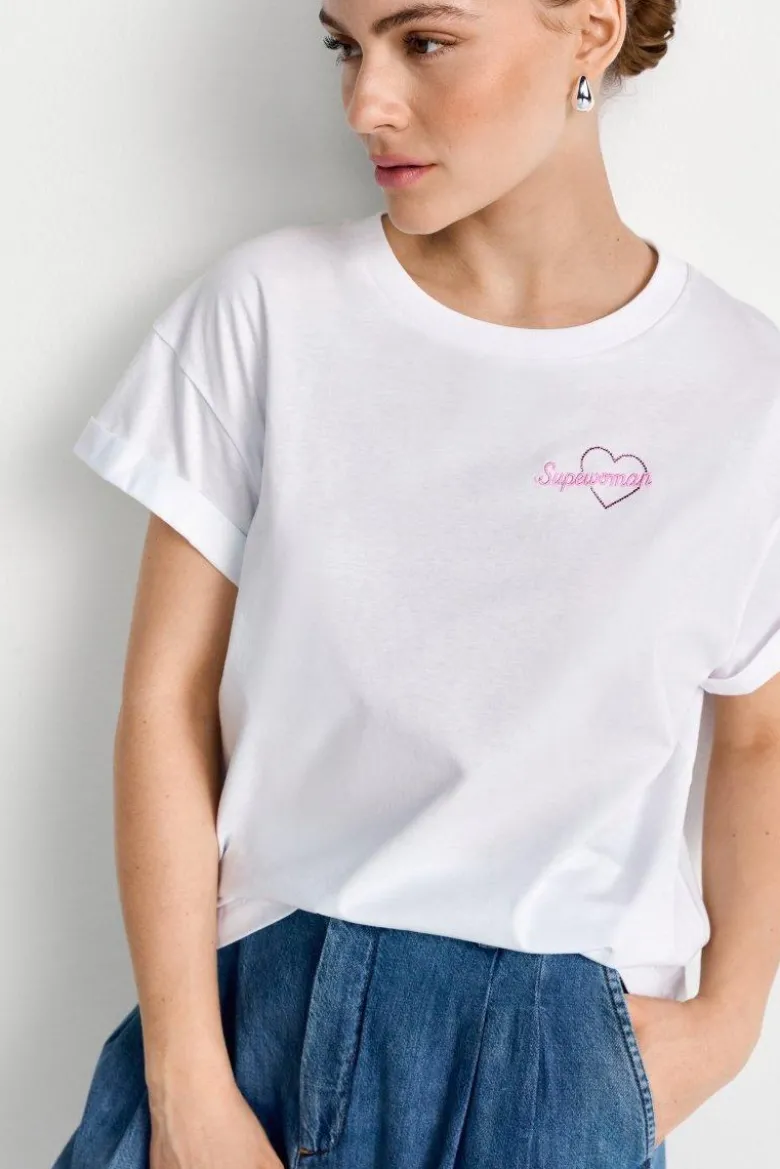 Weißes T-Shirt mit Stickerei