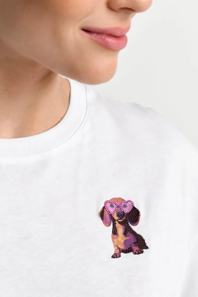 Weißes T-Shirt mit Strassdetails
