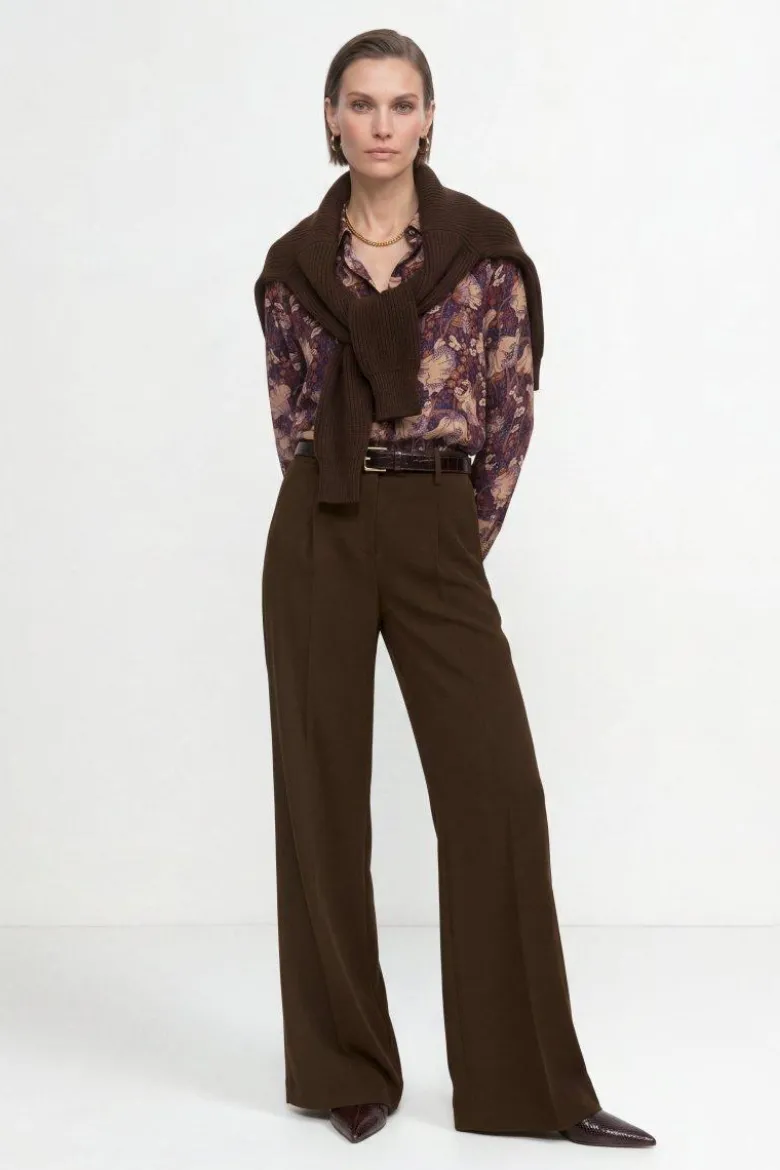 Wide-Leg-Bundfaltenhose
